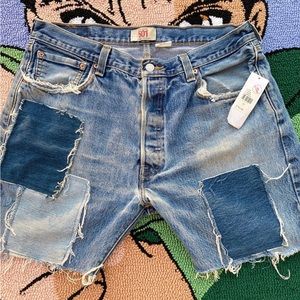 Patch denim shorts